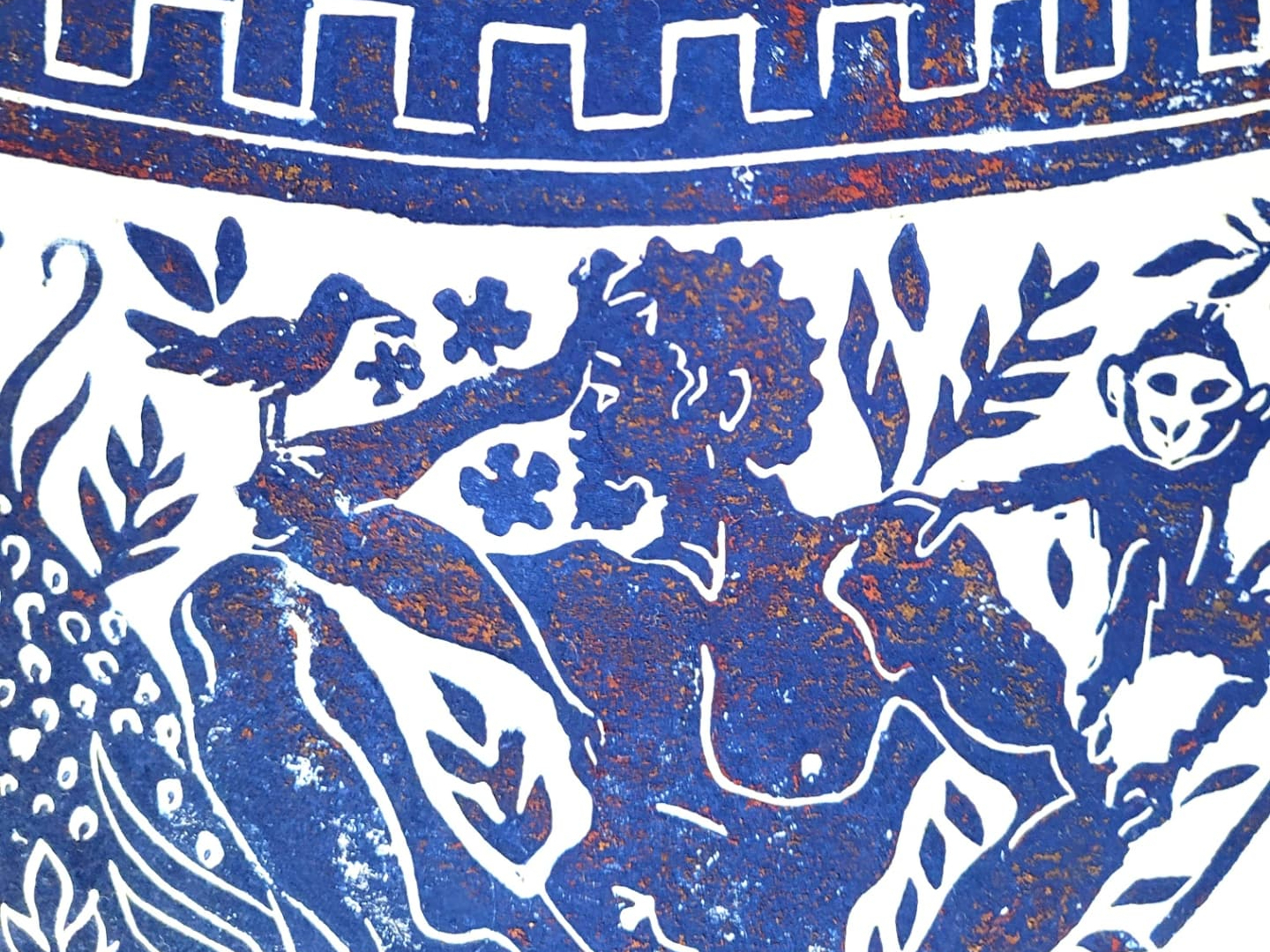 Linogravure homme jungle