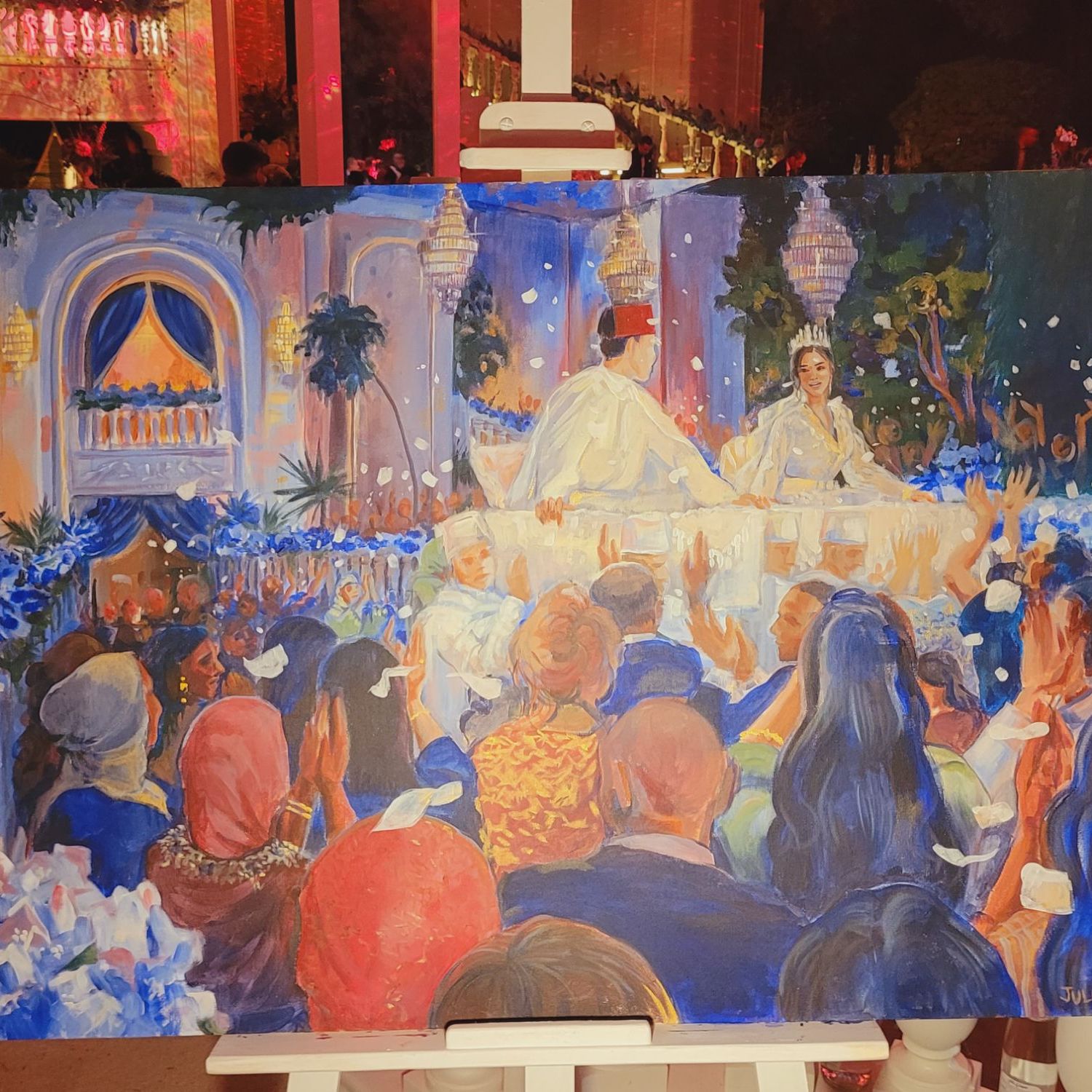 Luxury wedding at Casablanca, live artist and giant canvas