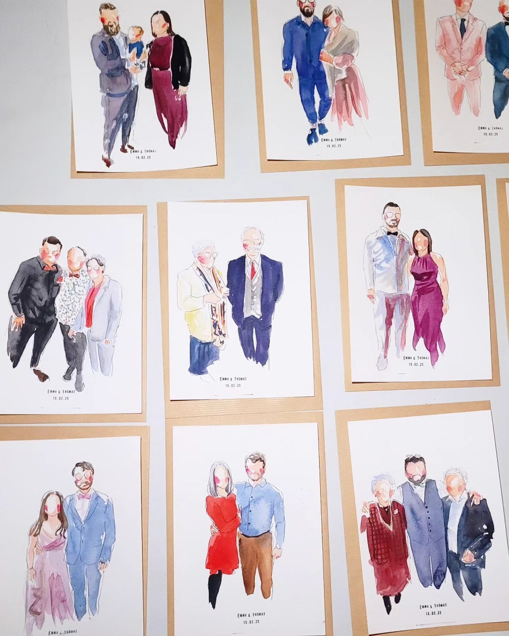 Portraits d'invités à l'aquarelle