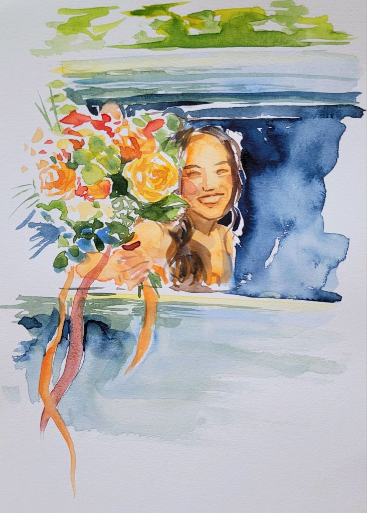 croquis d'ambiance à l'aquarelle, animation pour les événements de luxe