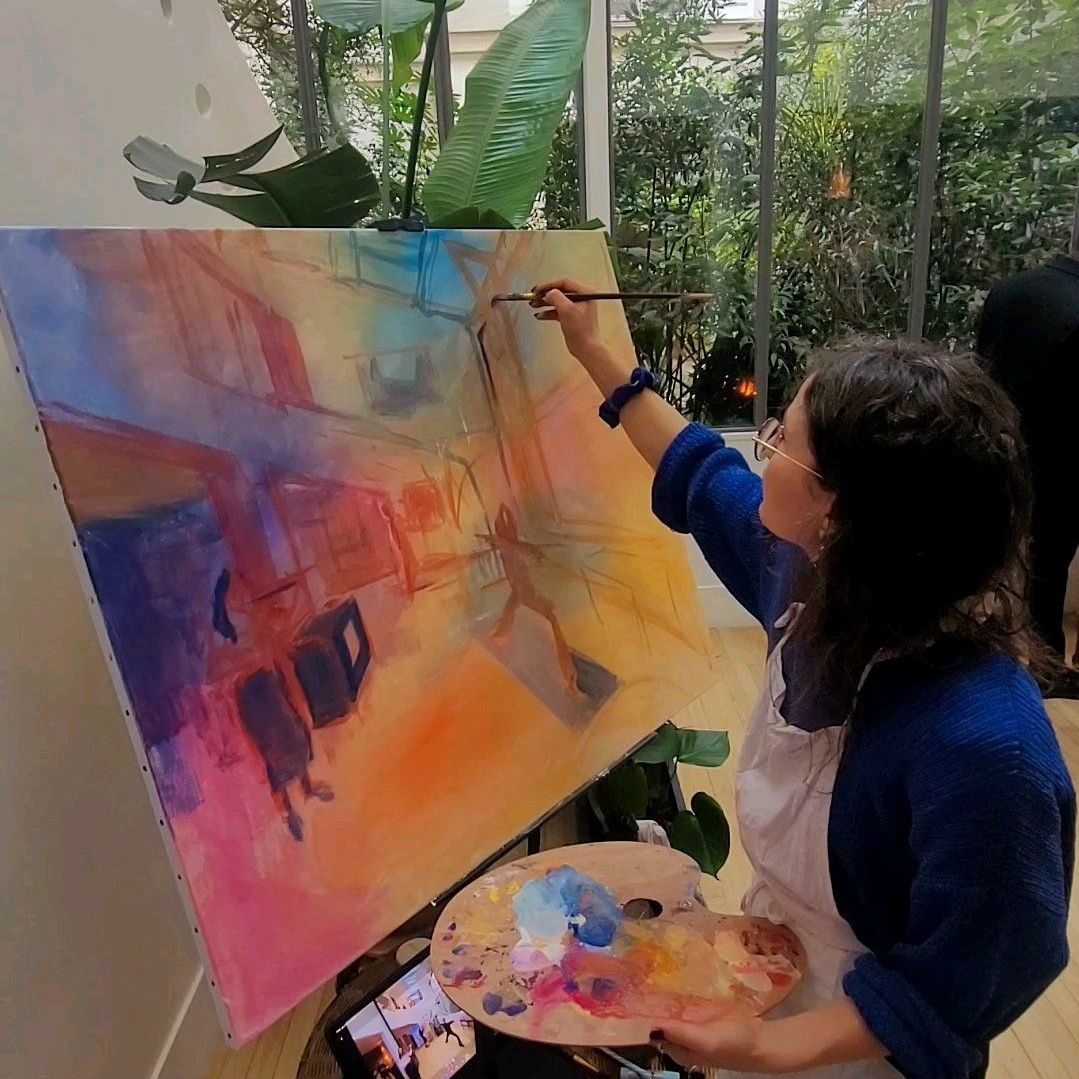 Live painting sur toile chassis en direct par Julia Even