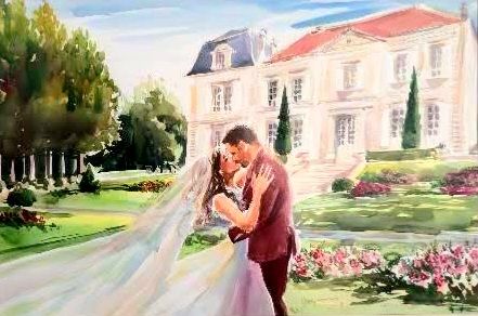 Aquarelle réalisée par l'artiste Julia Even en direct durant un mariage