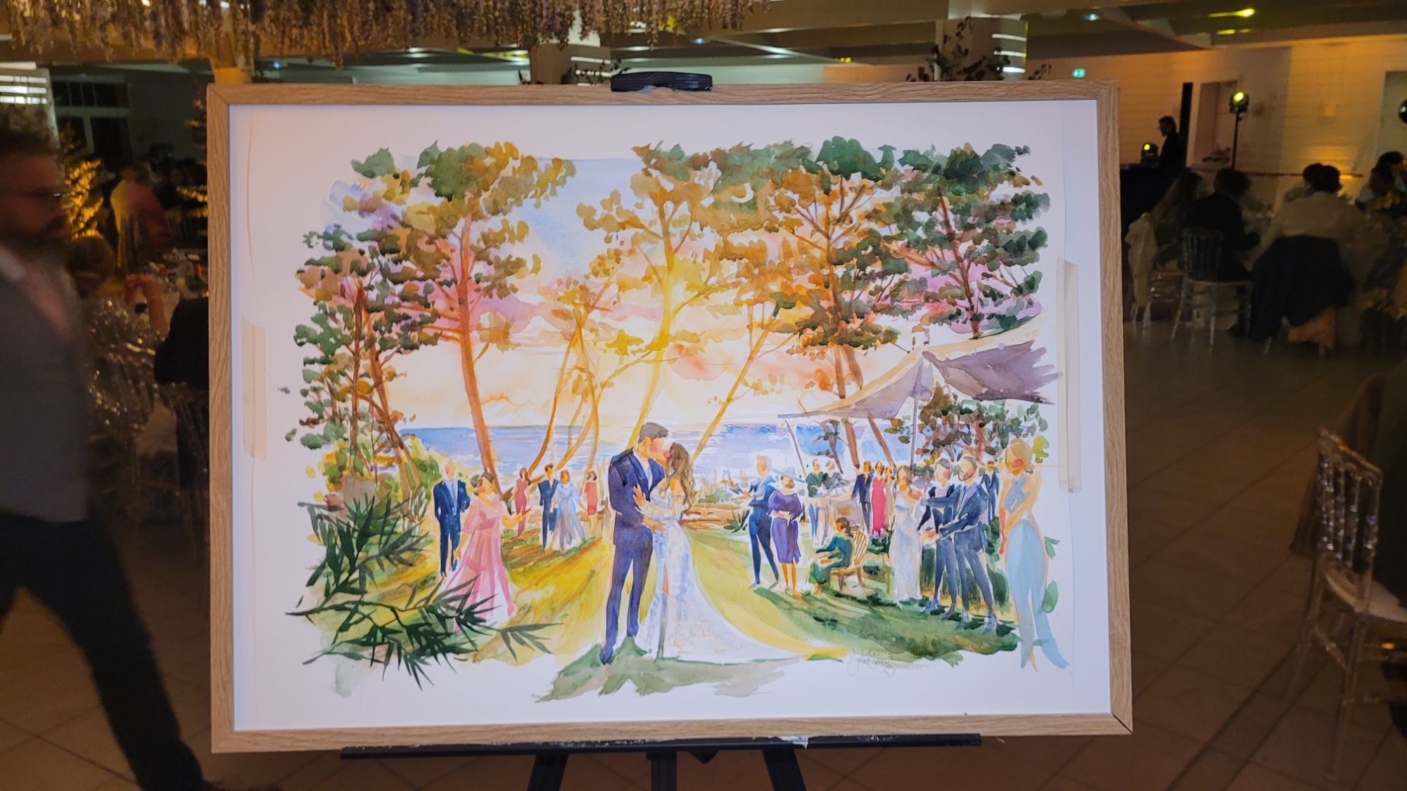 Grande aquarelle encadrée pour les événements d'ampleur